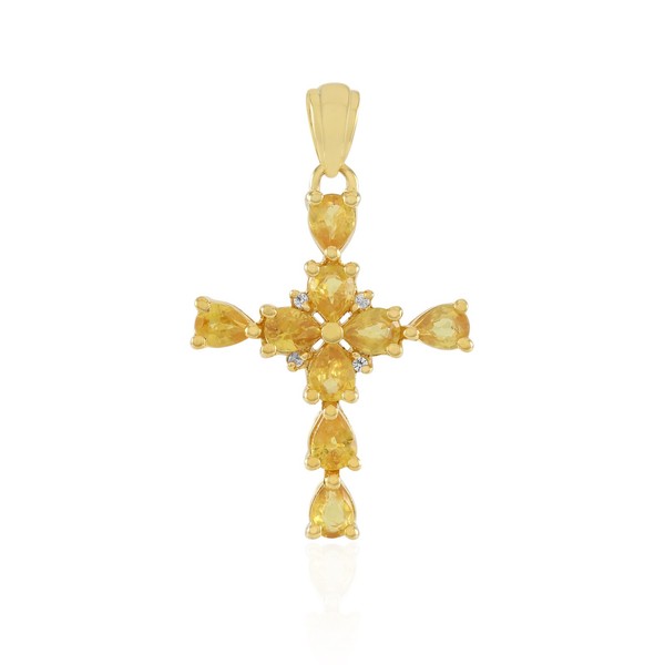 Cavill Gelber Ceylon Saphir AnhäNger 925 Silber Vergoldet 1,8Ct Tropfen-image