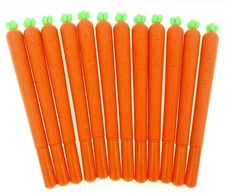 12pcs Carrot Styling Gel Pens, Black Ink, 0.5mm, Roller Marker, Cute, School