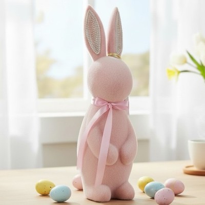 Bella Lux Easter Bunny Pink With Sparkly Pearled Ears Easter Shelf Figurine 14 