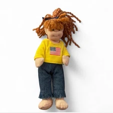 American Millie Handmade Rag Doll Red Curly Hair Jeans Yellow Shirt