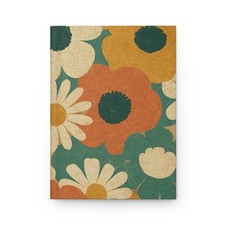 Retro Floral Pattern Hardcover Journal  Daisy Poppy Notebook