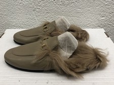 GUCCI 7 EU 37 EU Princetown Jordaan Fur Mule Horsebit Loafer Tan Leather L296