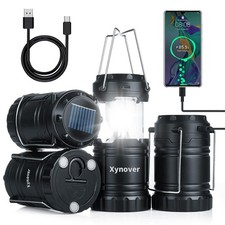 Solar Camping Lantern 4-Pack - Rechargeable LED Lights, Magnetic Base  Folda...