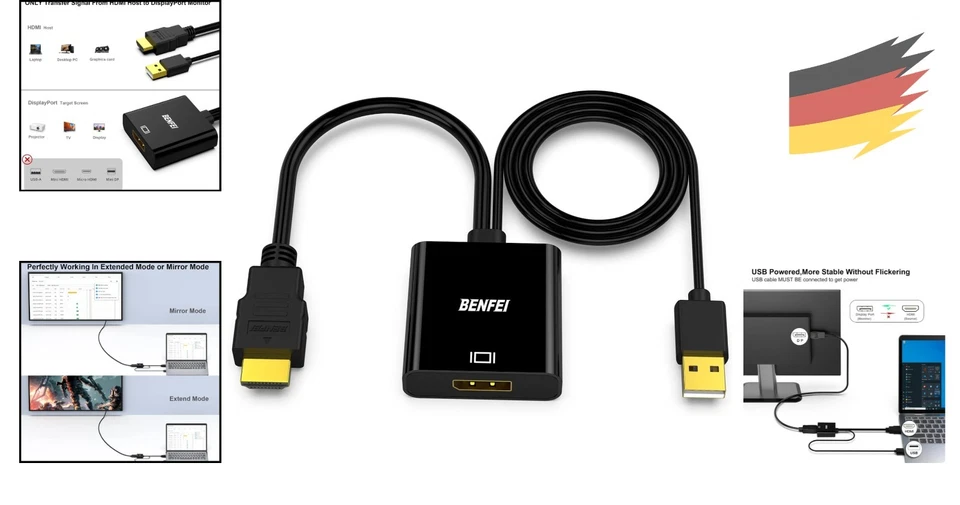 Benfei HDMI Displayport Adapter 4K@60Hz 2K@144Hz 1080P@165Hz Audio - Bild 2 von 4