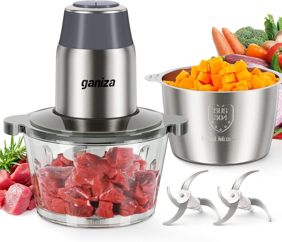 Food Processor Electric Chopper with 2 Bowls and 450W Copper Motor for Veggie... - Image 3 of 4