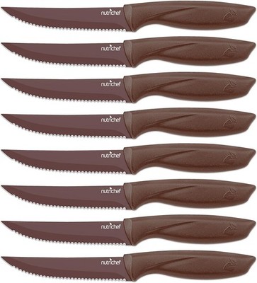 SereneLife Stainless Steel Knife Set, 8 Pcs. - Non-Stick Coating, Sharp Serrated