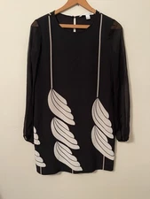 Diane Von Furstenberg DVF Bizzy dress sheer long sleeves Black White size 0 Silk