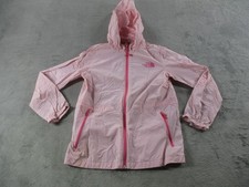 The North Face Jacket Girls 140 Pink Hooded Windbreaker Lightweight Zip Pockets