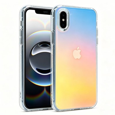 For iPhone X XS XR XS MAX Translucent Iridescent Blue & Pink
