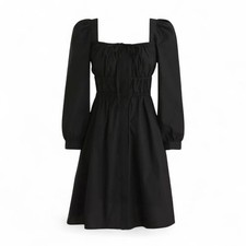 J Crew Cinched Black Cotton Poplin Puff Sleeve Dress BG484 Size 4 From 2022