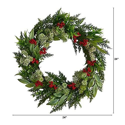  24in. Cedar, Eucalyptus and Berries Artificial Christmas Wreath 