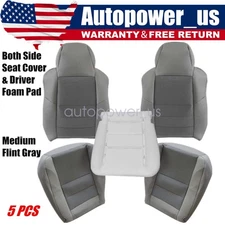 Both Side Bottom & Top Cloth Seat Cover Gray & Foam Pad For 03-07 Ford F450 F550
