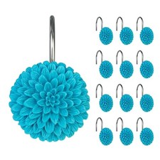 Decorative Floral Shower Curtain Hooks Dahlia Pinnata Flower Shower Turquoise