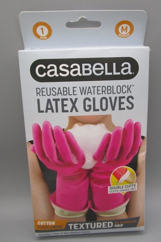 CASABELLA~Medium~Pink Double Cuff Waterblock Reusable Latex Gloves