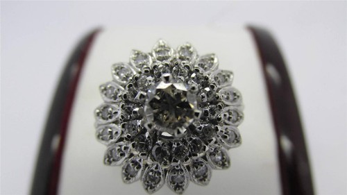 Beautiful Vintage 14k White Gold Three Tier Floral Petal Diamond Cluster Ring - Picture 2 of 12