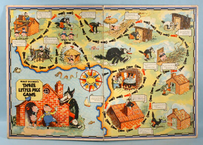1933 Three Little Pigs Game Board Walt Disney Ent. Silly Symphony