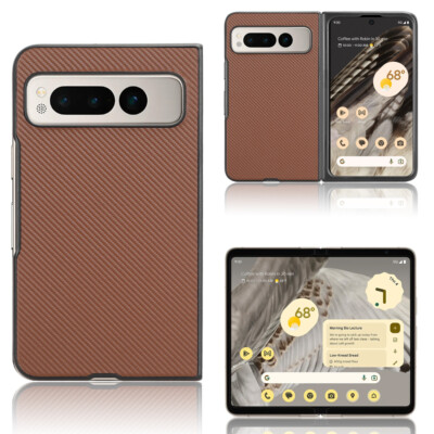 For Google Pixel Fold, Carbon Fiber Pattern Texture Leather Hard PC Case Cover