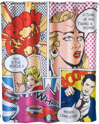 Wenko Pop Art Shower Curtain 78  Cartoon Comic Book Themed Colorful Abstract Art
