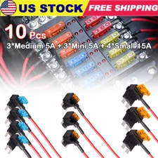 10x 12V Car Add-a-Circuit Fuse Adapter w/ Standard & Mini Tap Blade Fuse Holder