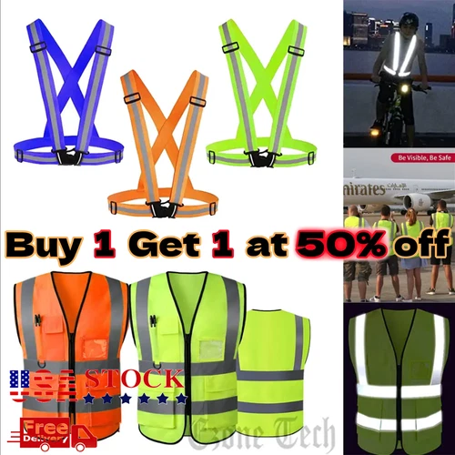5 Pockets Safety Vest Reflective Belt Straps W/ High Visibility Stripes Security - product listing photo