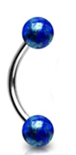 Eyebrow Rook Curve Fossil Blue 4mm Balls 16 Gauge 3/8" Barbell Steel *
