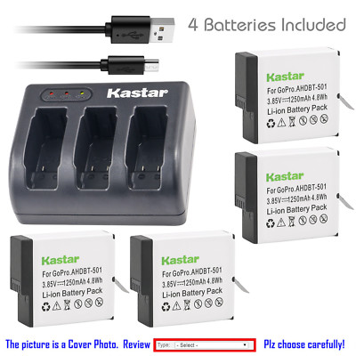 Kastar Battery Triple Charger for GoPro AHDBT-501 Hero 5 & GoPro HERO5 Silver