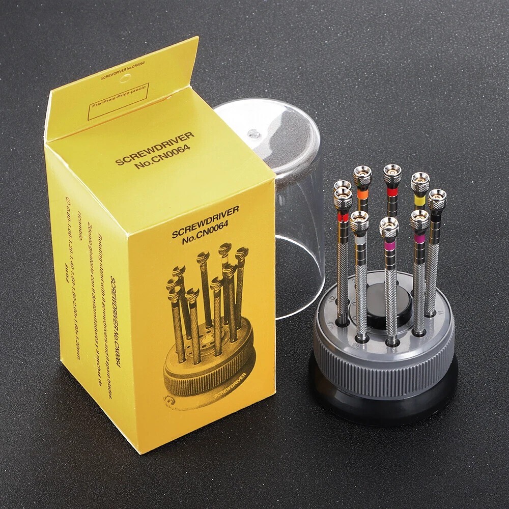 9pc Precision Watch Screwdriver Set with 9 Spare Flat Slotted Blades-image