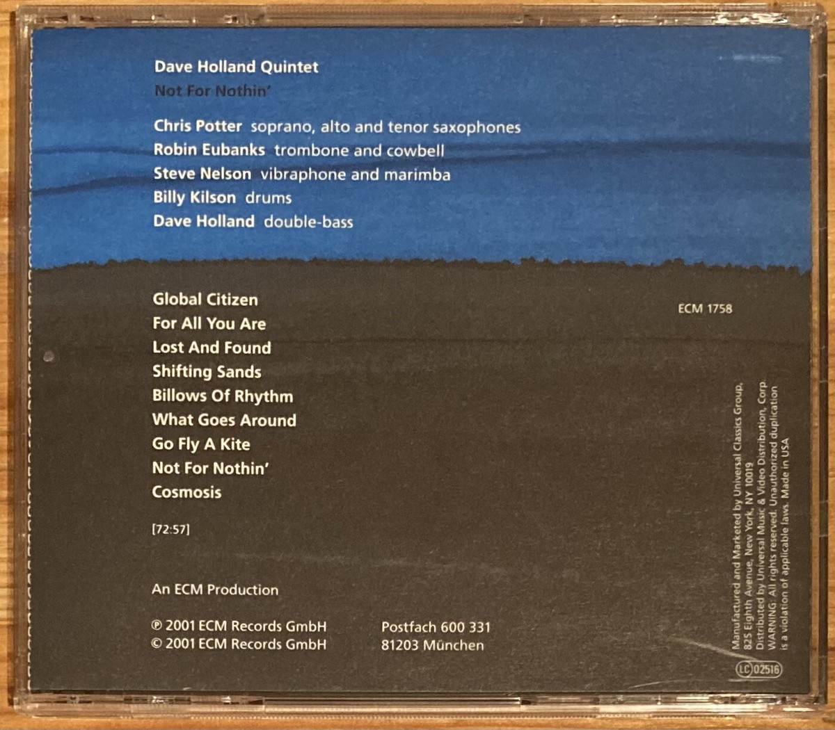 CD Dave Holland Quintet Not For Nothin UCCE1013PROMO ECM Records, ECM Records プロモ /00110 Not For Nothin' - ECM Records