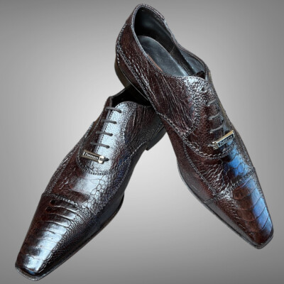 CESARE PACIOTTI LUXURIOUS BROWN OSTRICH OXFORDS US 8.5  display picture 1
