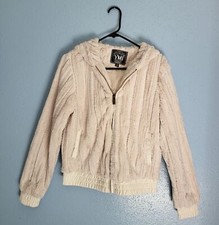 Ymi Cream Hooded Zippered Jacket Large Faux Fur