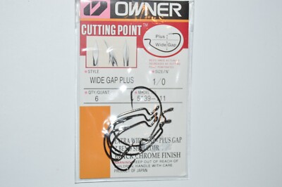 Ami Owner Wide Gap Plus Extra Largo 1/0 - Confezione 6 Pezzi - Cromo Nero Per Soft Worm Bass Fishing
