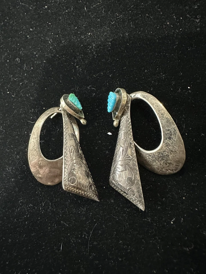 Vtg Sterling Silver 925 Sterling Silver 925 Turquoise Drop Dangle Earrings - Image 4 of 4