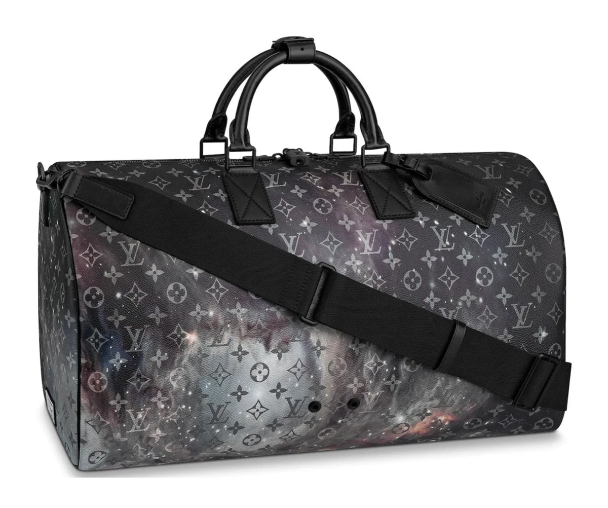 Galaxy Keepall Bandouliere 50 Black Grey Logo LV Duffle Travel Bag