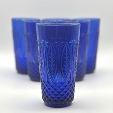6 Vintage Avon Royal Sapphire Cobalt Blue Glass Tumblers