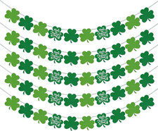 St Patricks Day Decorations - 5 Pack Shamrock Clover Garland Banner - NO DIY Fel
