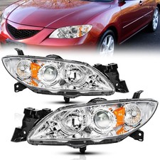 2pcs Projector Halogen Headlights For Mazda 3 2004 2009 4 Door Chrome Amber