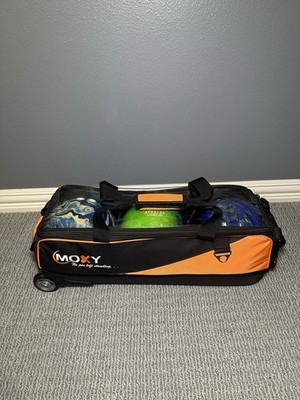 Moxy Slim Triple Roller 3 Ball Bowling Bag Black Orange Wheeled Tote Only