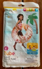 INFLATABLE Swimming Pool Orange Hibiscus Flowers 36" TUBE RING FLOAT - Intex