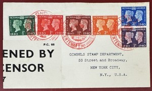 Great Britain, 1940 Stamp Centenary, Scott #252-257, WWII Censored F.D.C.