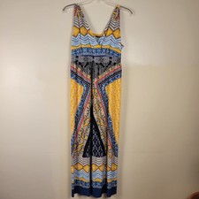 Apt 9 Womens PXL Petite XL Yellow Blue Mixed Print Geometric Paisley Maxi Dress