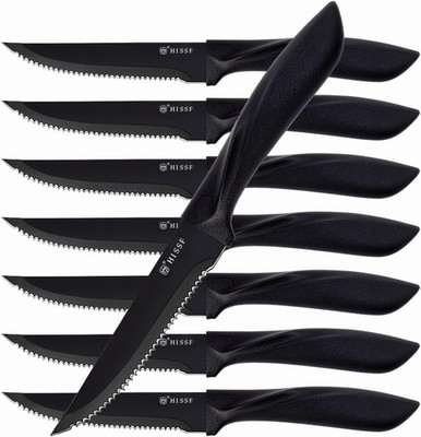 Steak Knives Set of 8, Black Serrated Stainless Steel Sharp Blade Flatware Stea