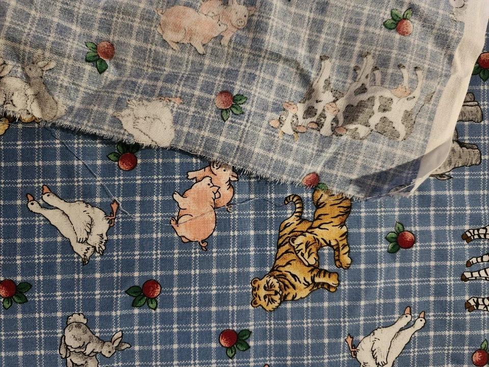 Cranston VIP Print Cotton Fabric Farm Zoo Animals 44" x 42" Country Blue Plaid - Image 4 of 4