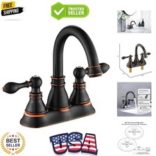 Bathroom Faucets, Centerset Lavatory Sink Faucet with 2 Handle, 3 Hole, Overf...