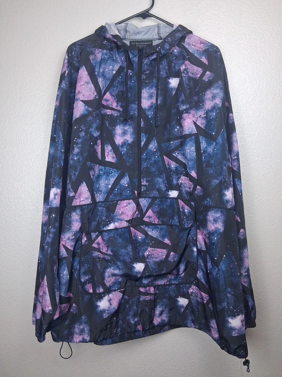 No Boundaries Mens 3xl Galaxy Geometric Print Hooded Windbreaker