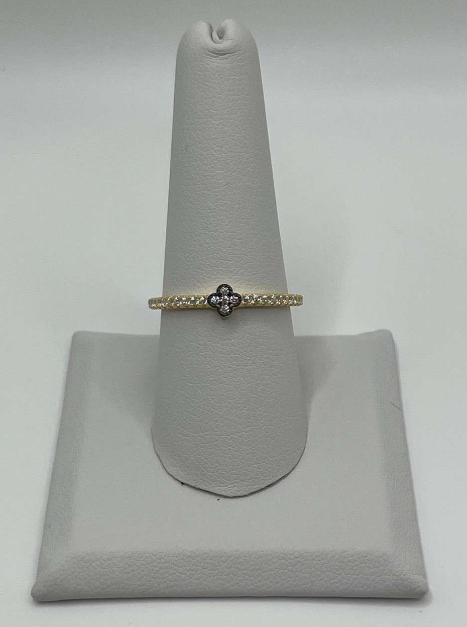 Freida Rothman Black & Gold Clover Pave Stackable Ring Size 9