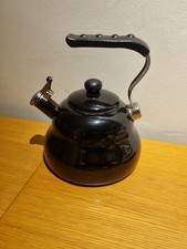 Vintage Black Enamel Whistling Kettle Mad Hatter Tea Pot Made In England