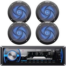 Pyle PLMRB29B Single DIN Bluetooth Receiver, 4x 5.25'' 180W Blue LED Speakers