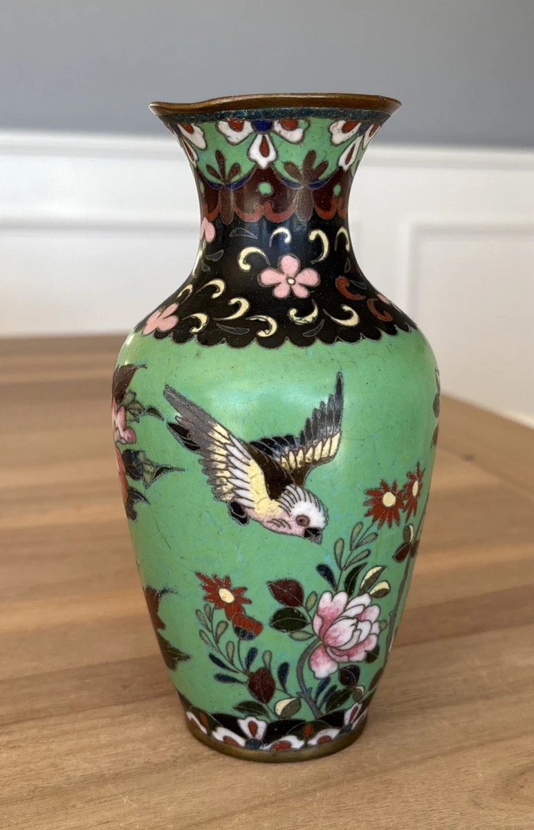 绿色景泰蓝日本古董花瓶| eBay