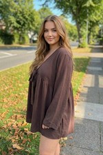Elegant Loose-Fit Mini Dress with Tie Front Casual Chic Long Sleeve Dress Women