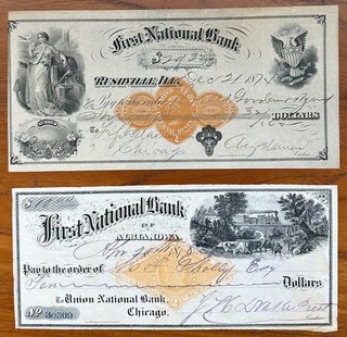 A pair of checks with nice vignettes from the Midwestern area or the U.S.